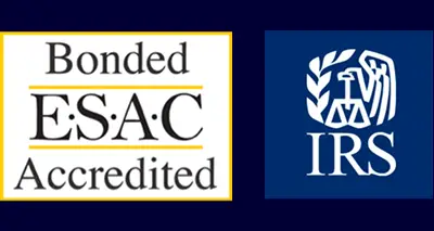 ESAC Bonded and Accredited seal alongside the IRS logo.
